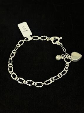 Sterling Silver Heart Charm Link Bracelet 9 Inch Toggle Clasp 9 Grams